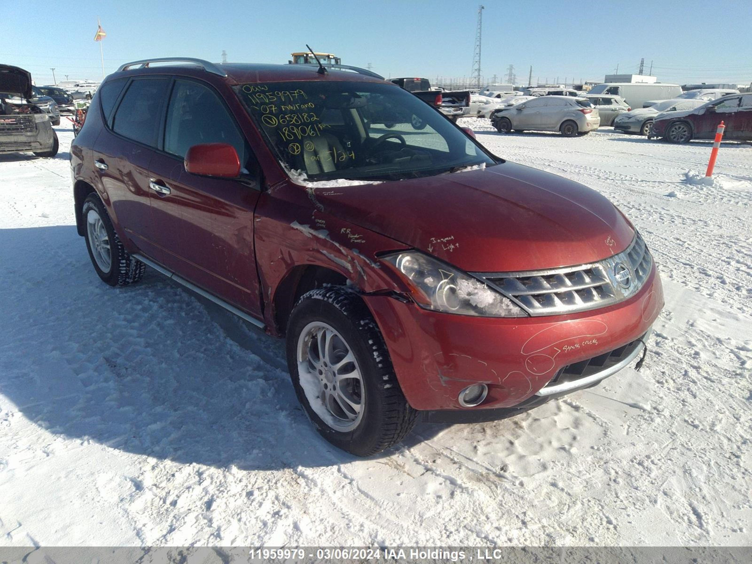 nissan murano 2007 jn8az08w17w658182