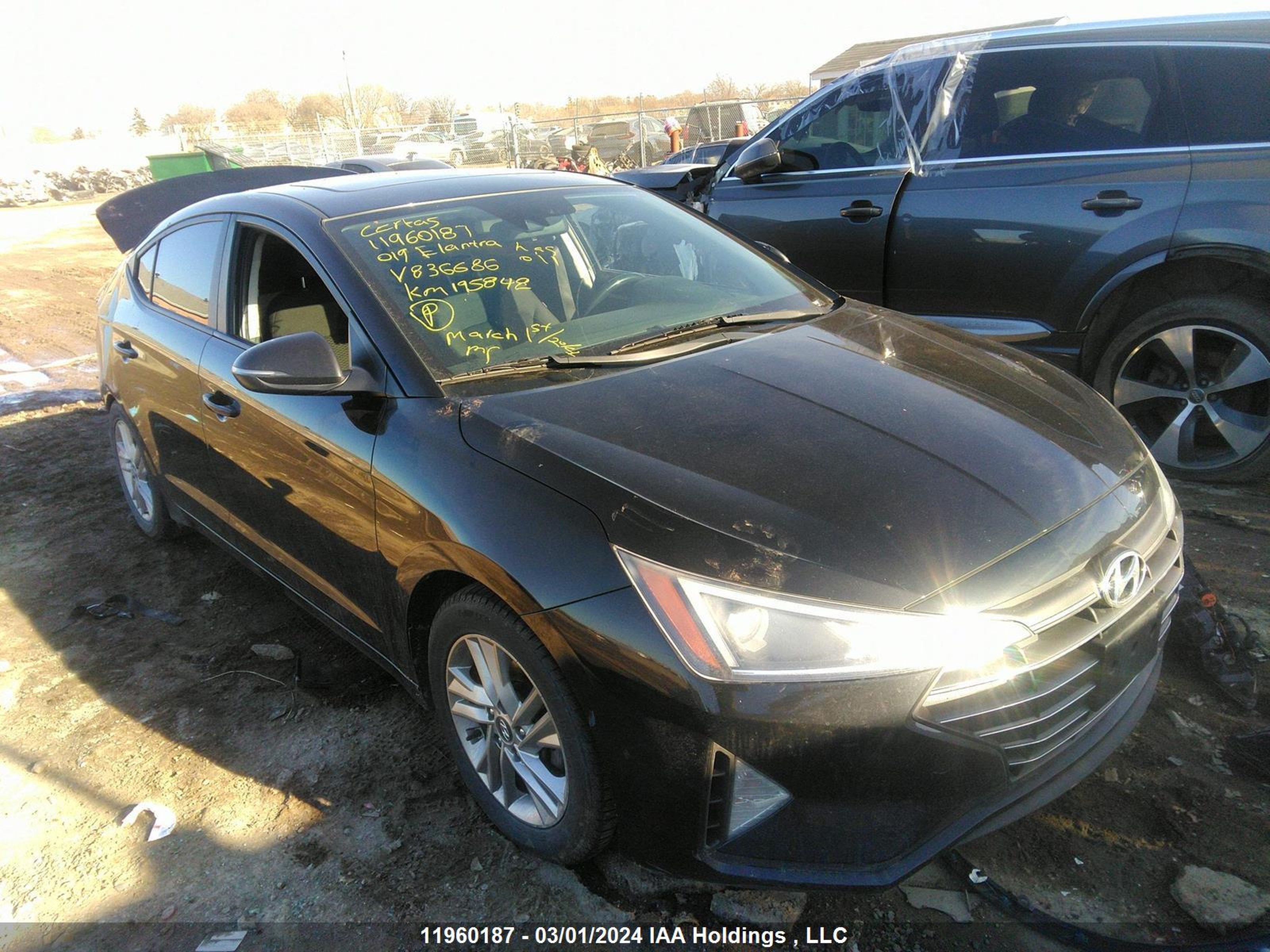 hyundai elantra 2019 kmhd84lf7ku836686