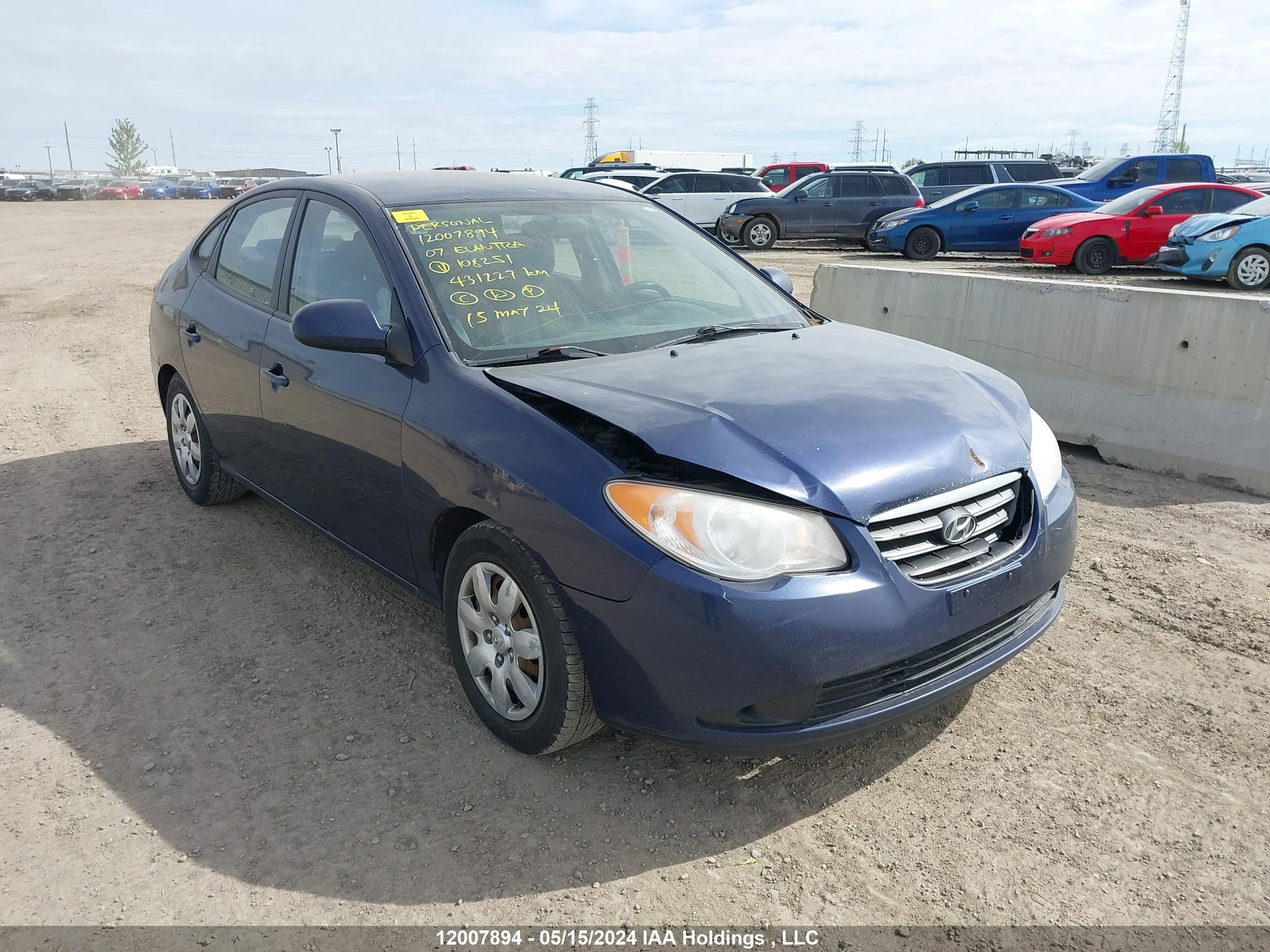 hyundai elantra 2007 kmhdu45d57u108251